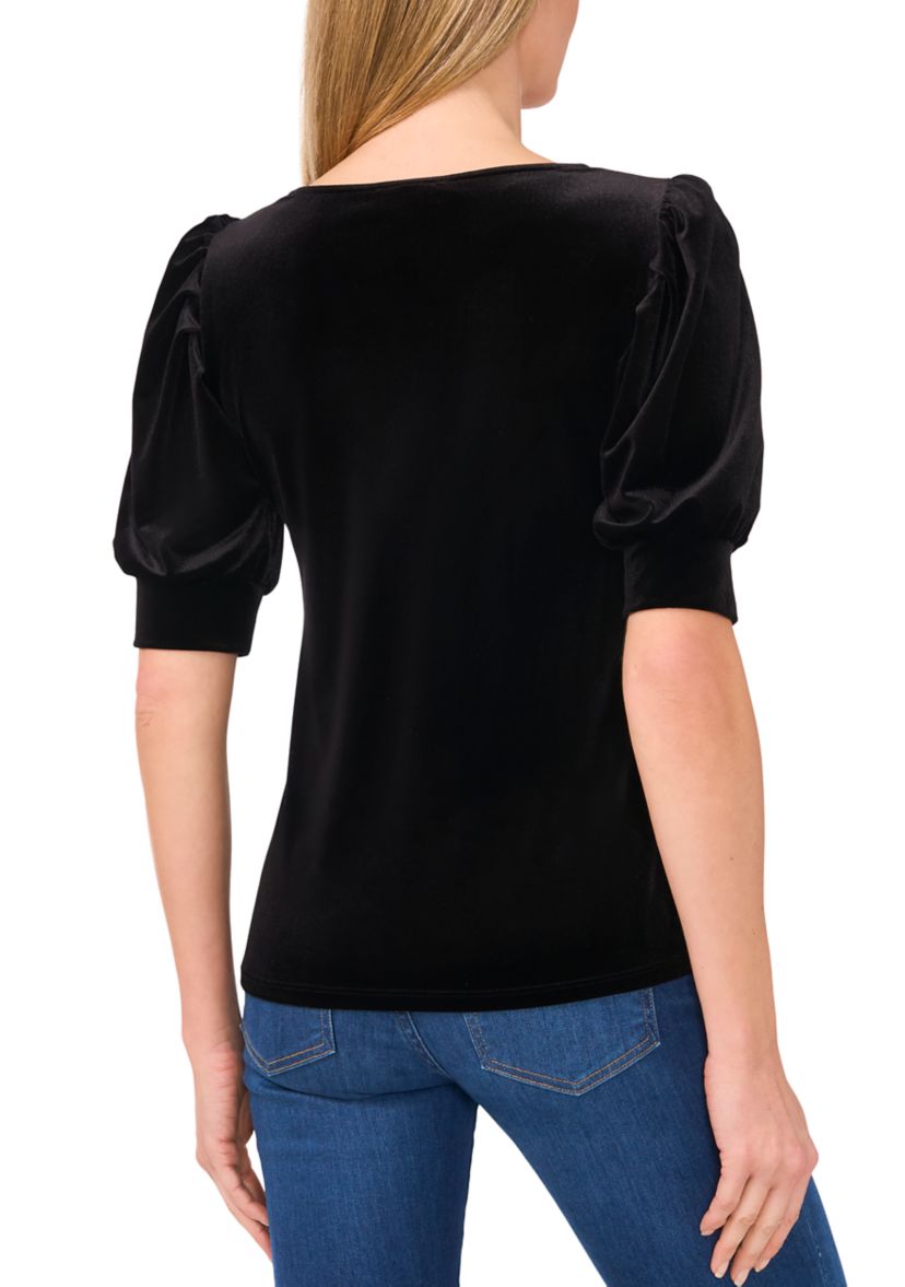 Womens Short Puff Sleeve Velvet Top