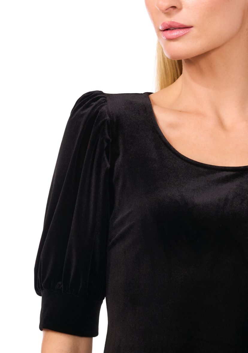 Womens Short Puff Sleeve Velvet Top