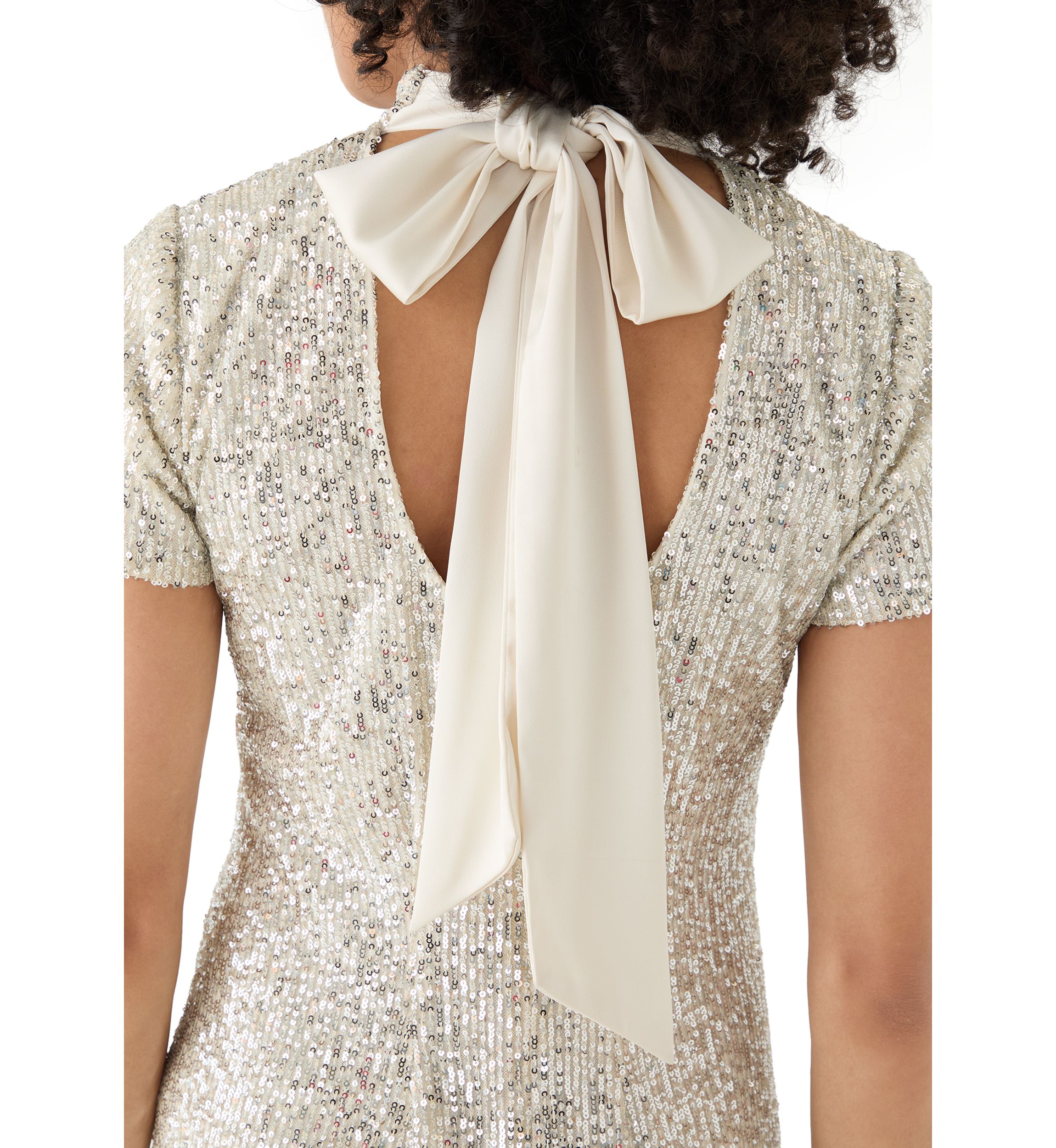 Womens Bow Back Sequin A-Line Dress