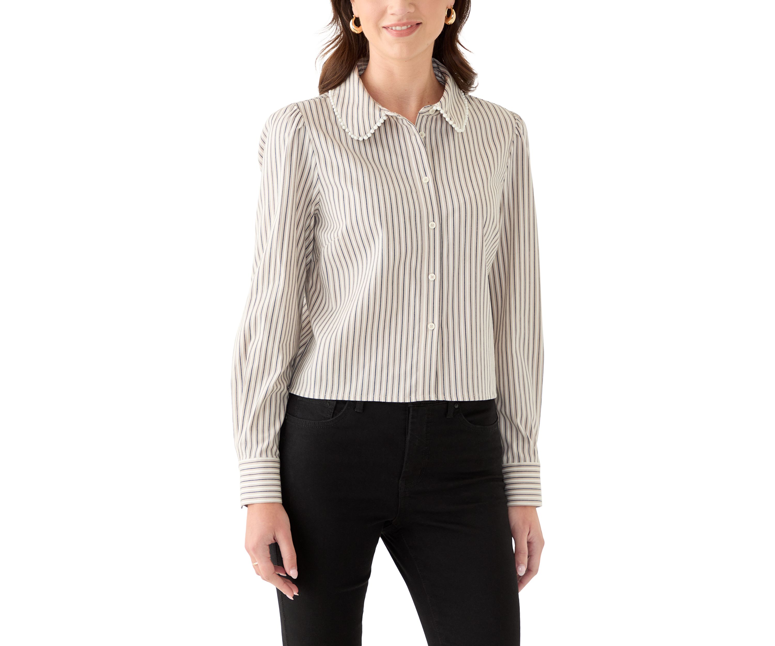 Womens Striped Button Down Shirt