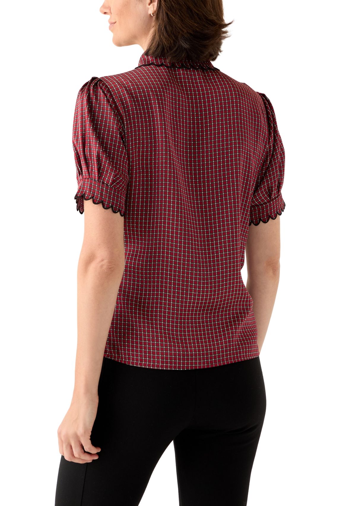 Womens Short Sleeve Geo Button Front Blouse