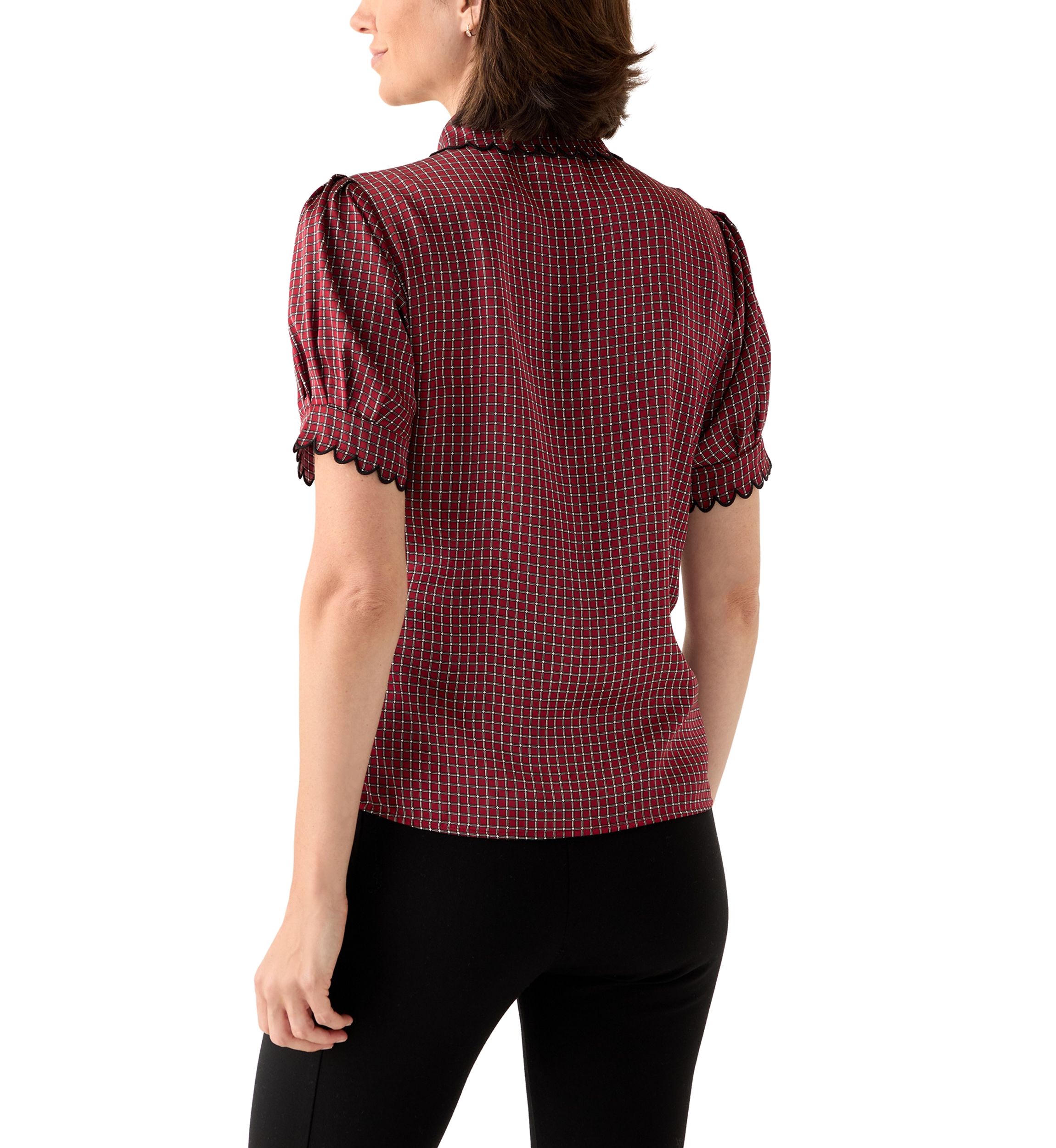 Womens Short Sleeve Geo Button Front Blouse