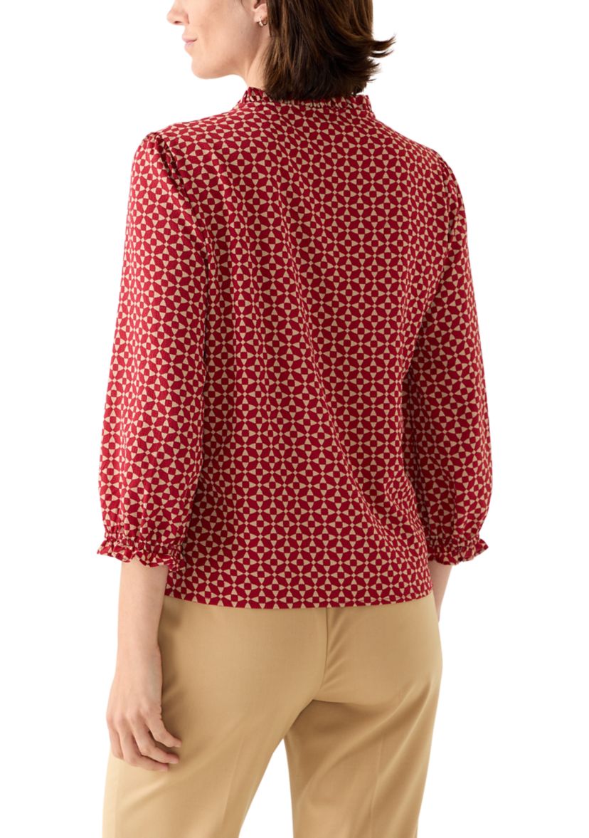 Womens 3/4 Sleeve Printed Split Neck Blouse with Button Front