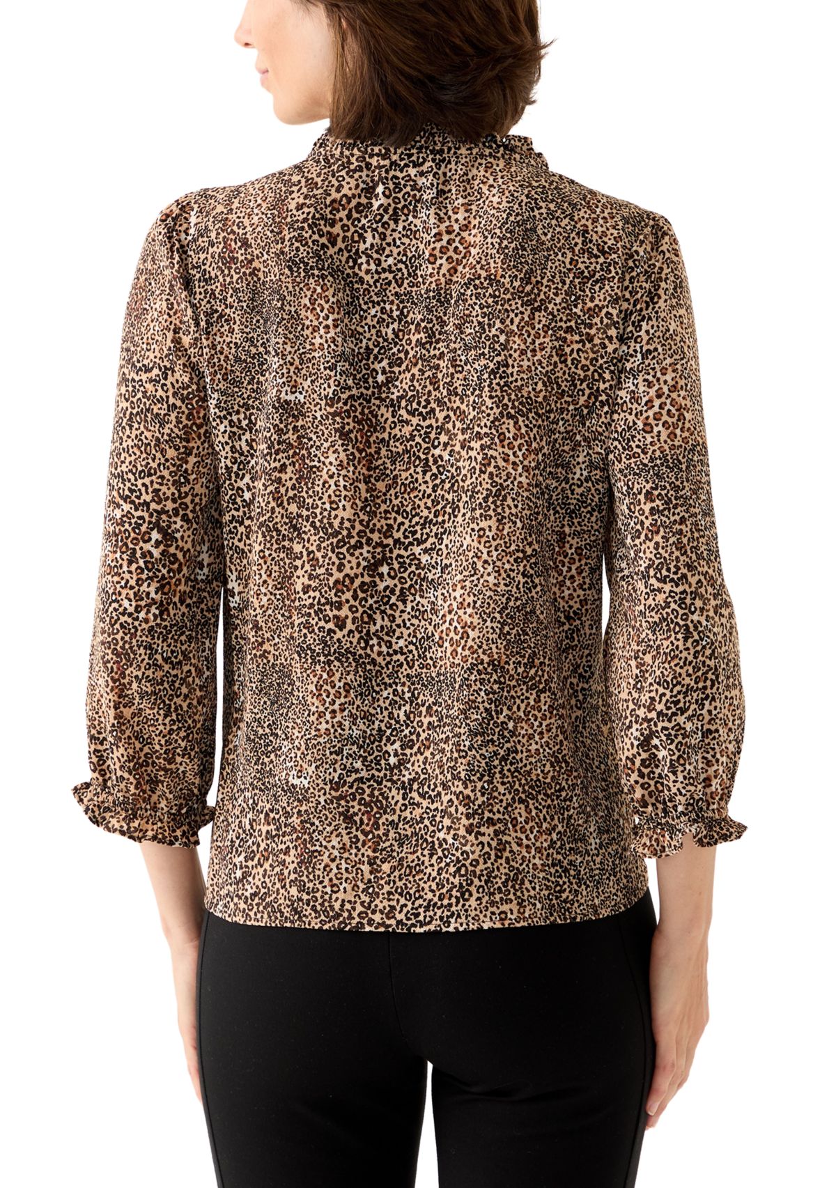 Womens 3/4 Sleeve Printed Split Neck Blouse with Button Front