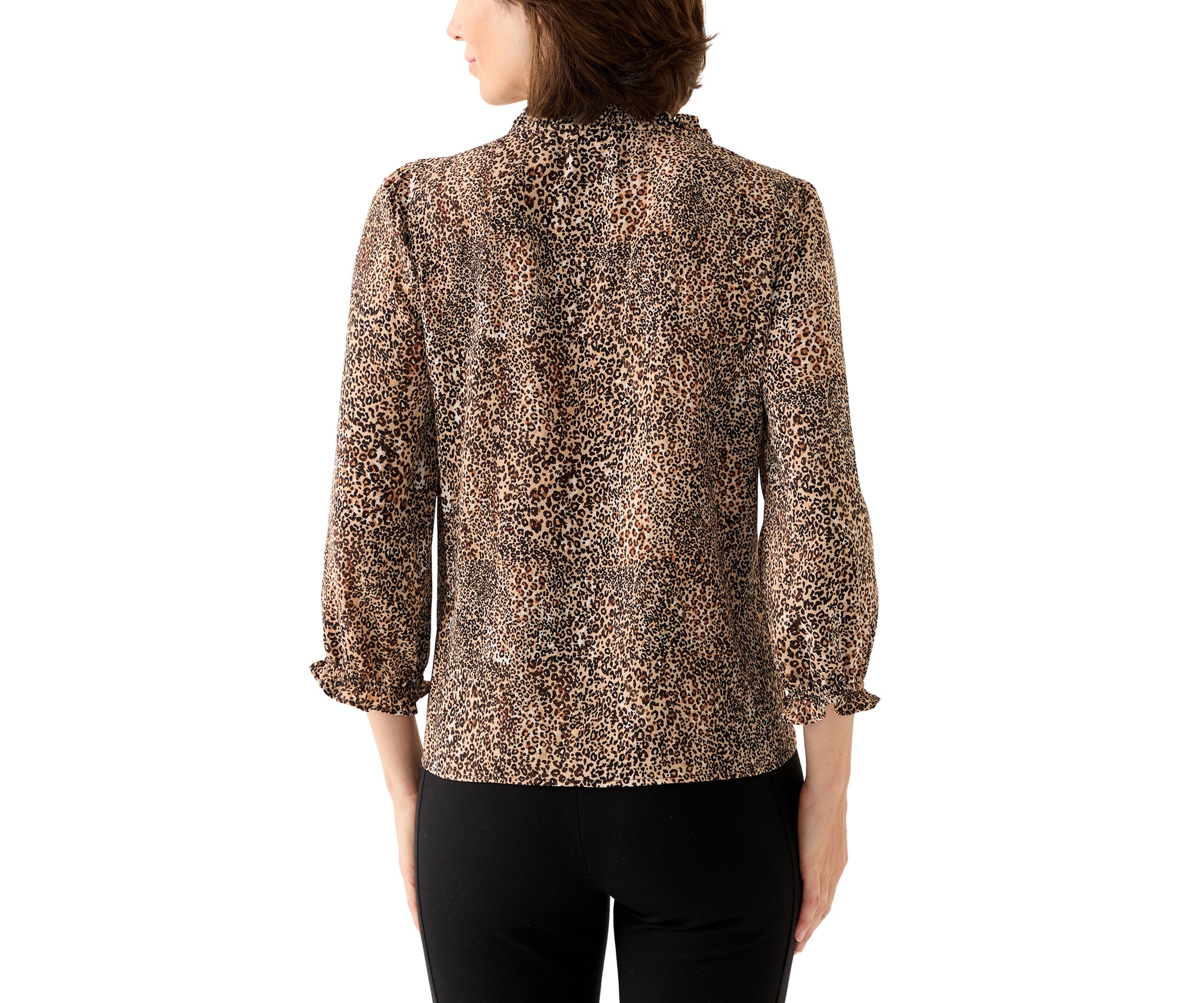 Womens 3/4 Sleeve Printed Split Neck Blouse with Button Front