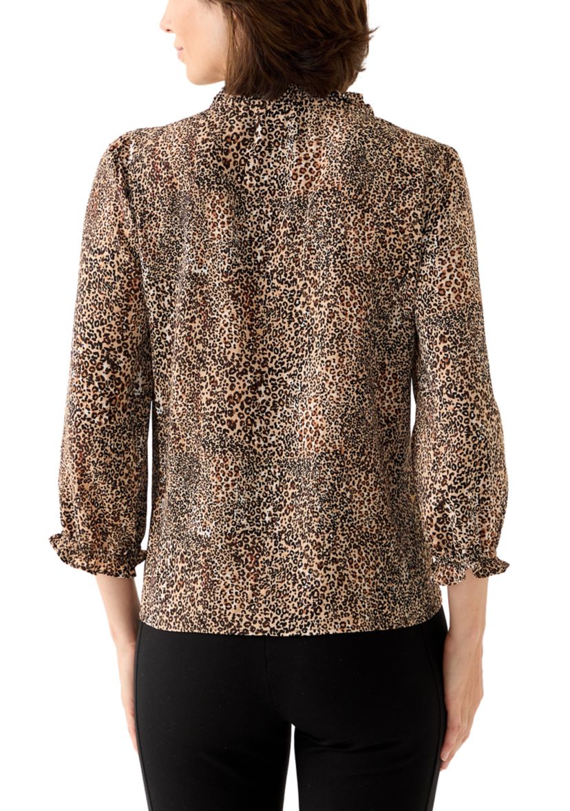 Womens 3/4 Sleeve Printed Split Neck Blouse with Button Front