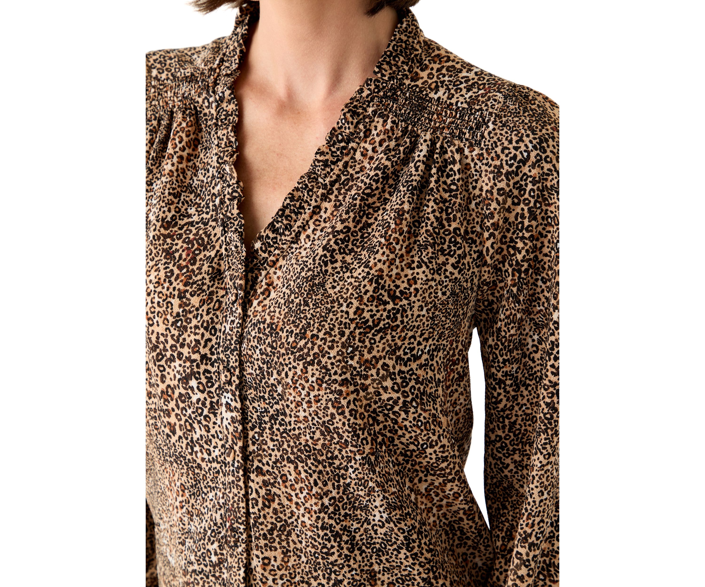 Womens 3/4 Sleeve Printed Split Neck Blouse with Button Front