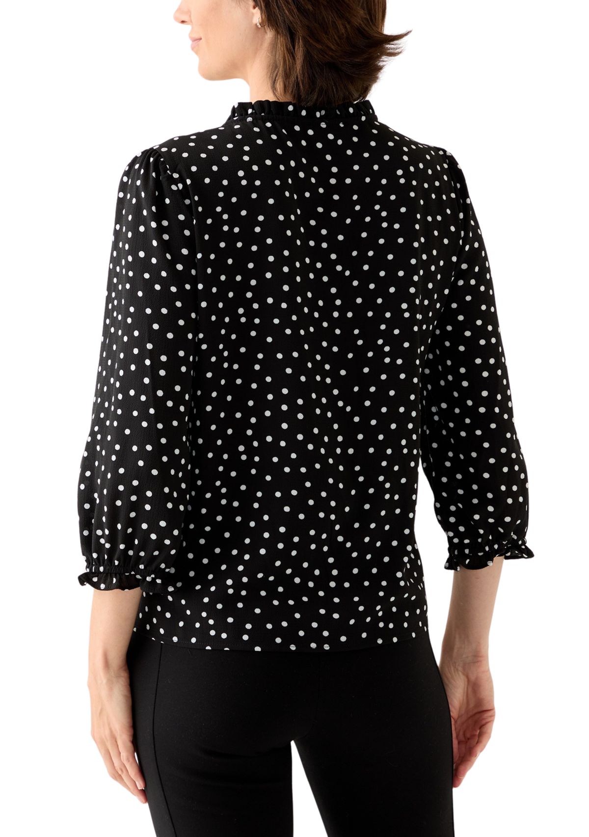 Womens 3/4 Sleeve Printed Split Neck Blouse with Button Front