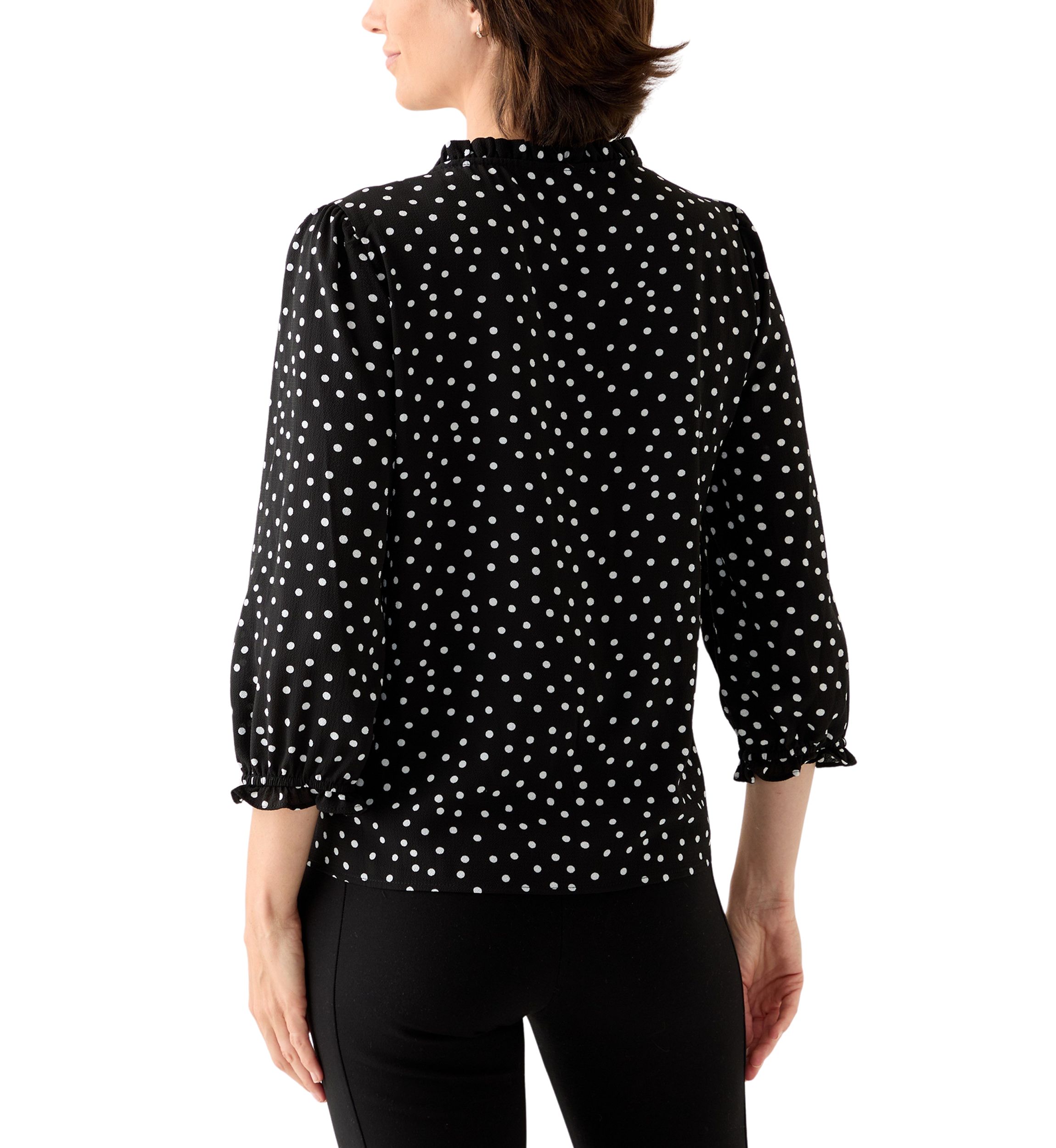 Womens 3/4 Sleeve Printed Split Neck Blouse with Button Front