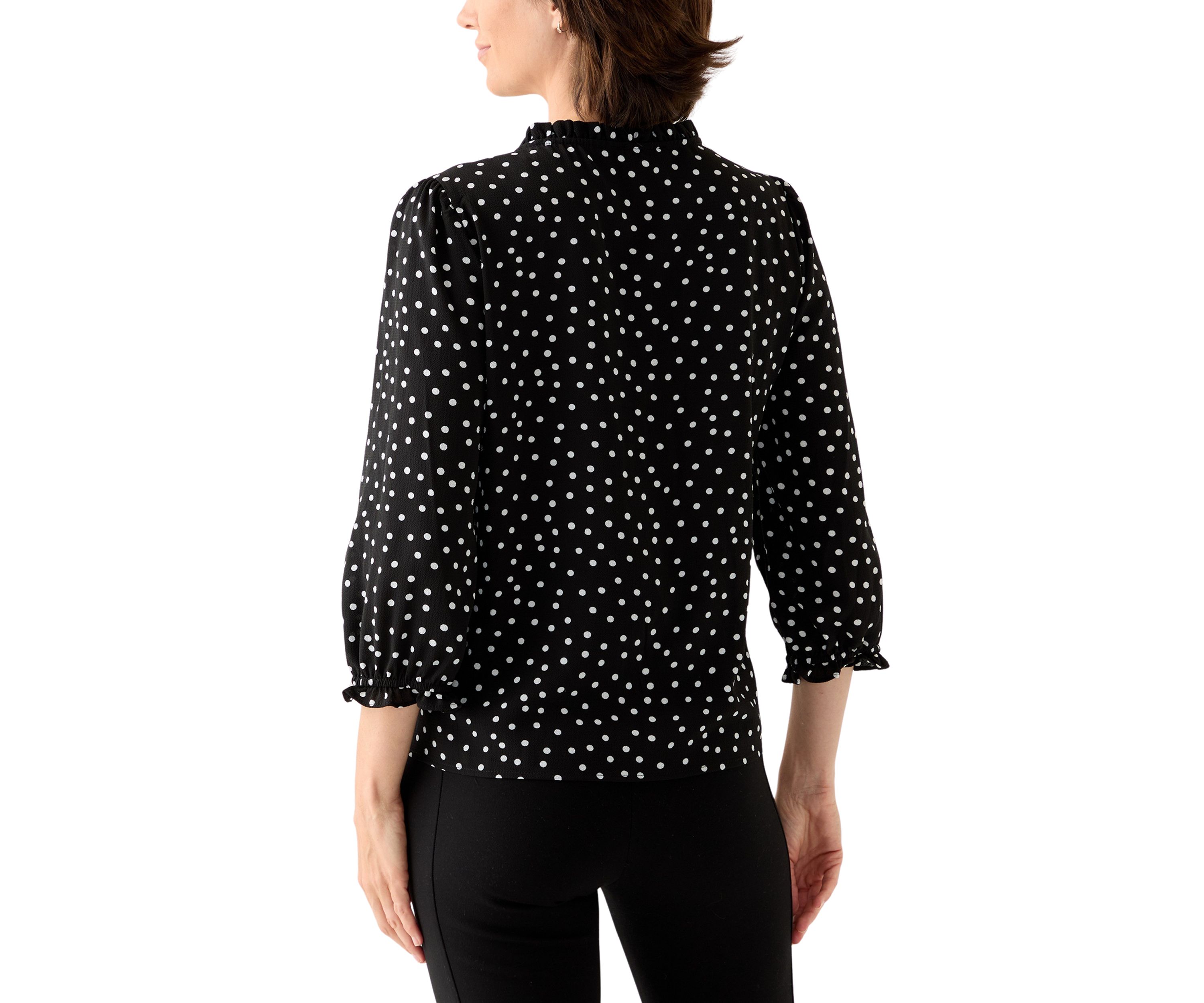 Womens 3/4 Sleeve Printed Split Neck Blouse with Button Front