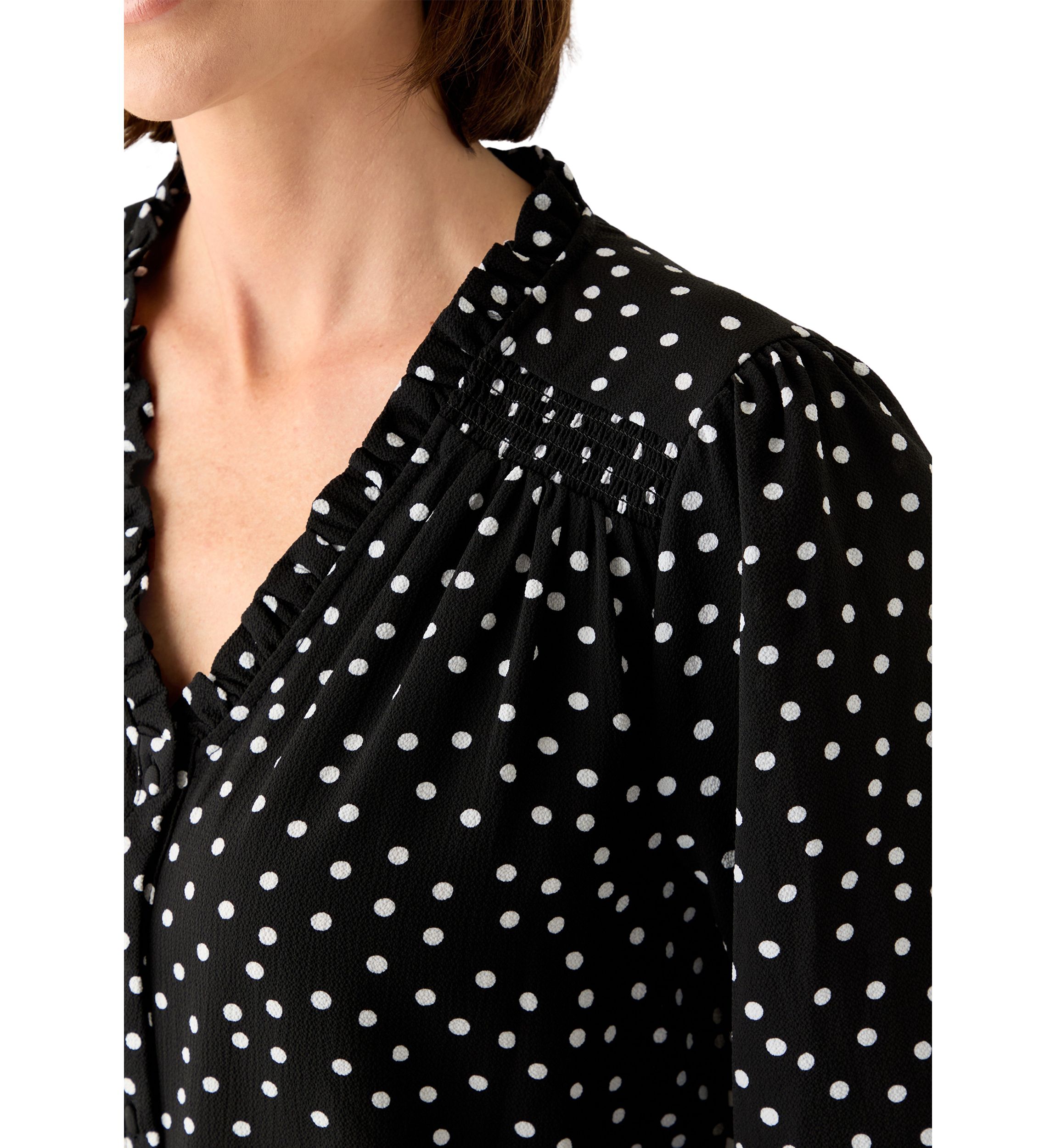 Womens 3/4 Sleeve Printed Split Neck Blouse with Button Front