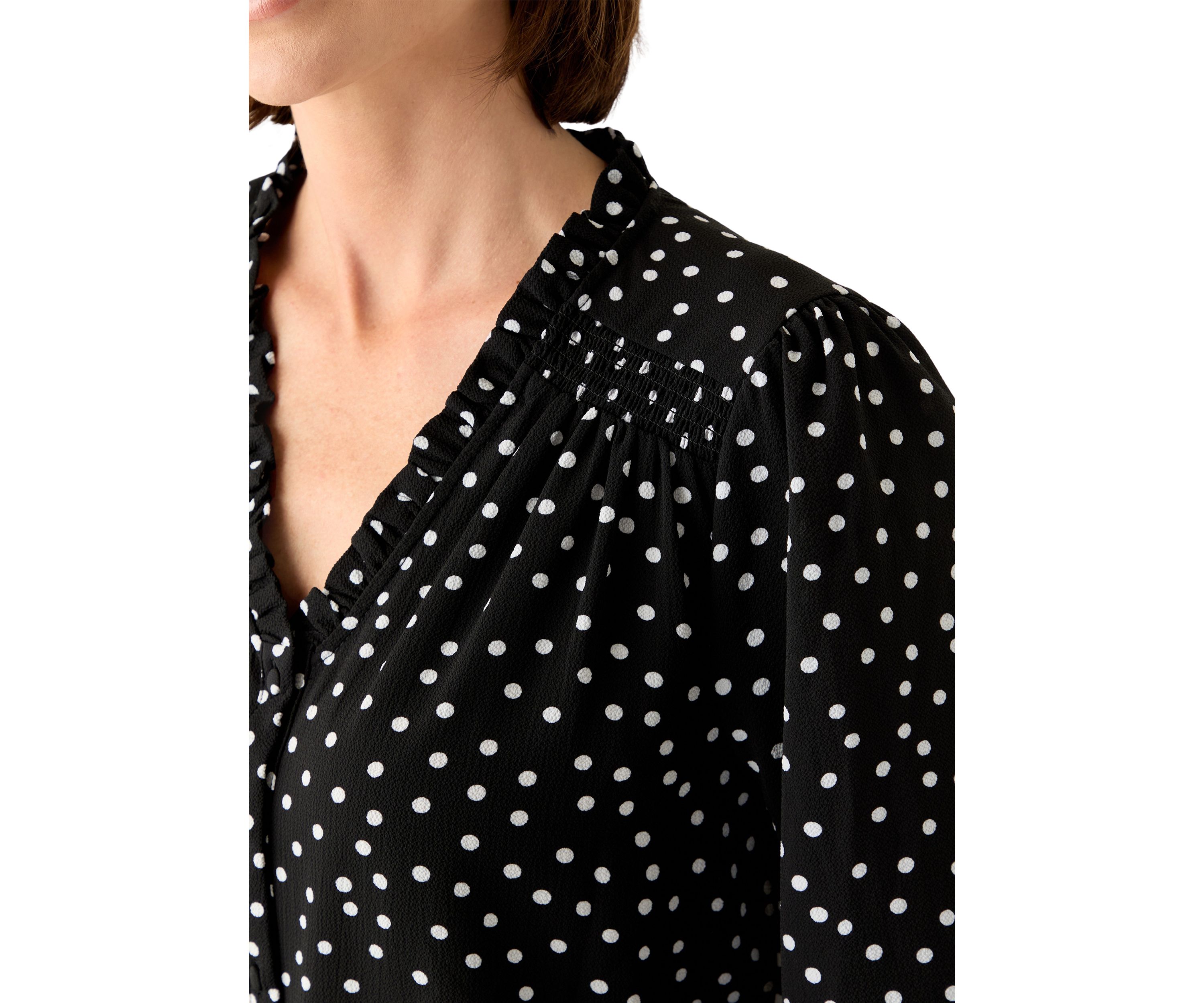 Womens 3/4 Sleeve Printed Split Neck Blouse with Button Front