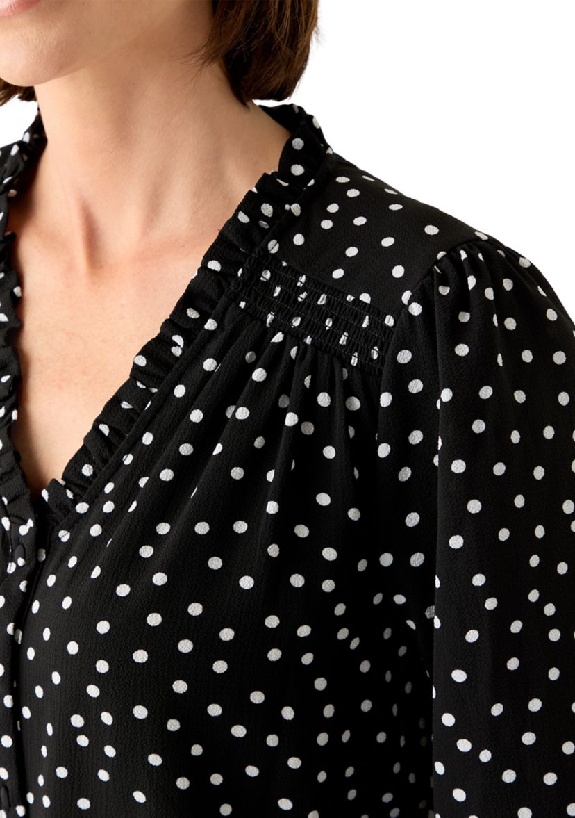 Womens 3/4 Sleeve Printed Split Neck Blouse with Button Front