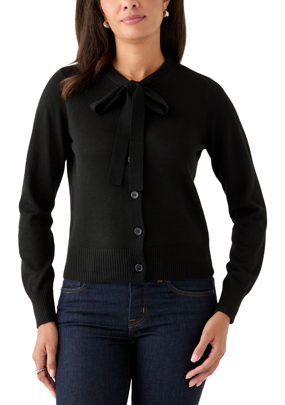 Womens Tie Neck Cardigan Sweater