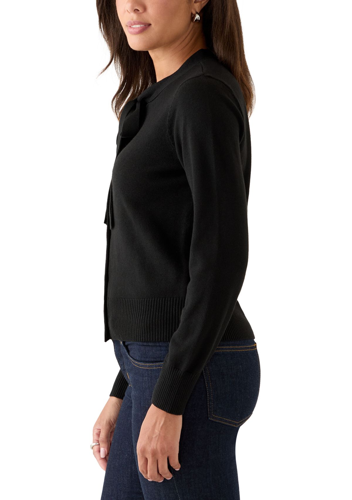 Womens Tie Neck Cardigan Sweater