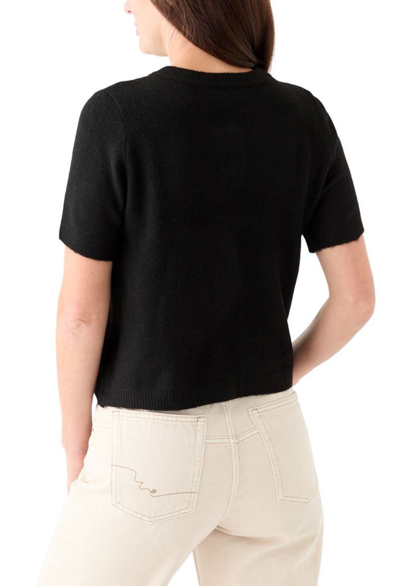 Womens Short Sleeve Bling Bow Button Cardigan 