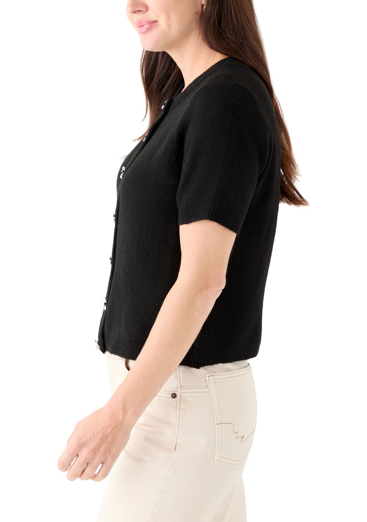 Womens Short Sleeve Bling Bow Button Cardigan 