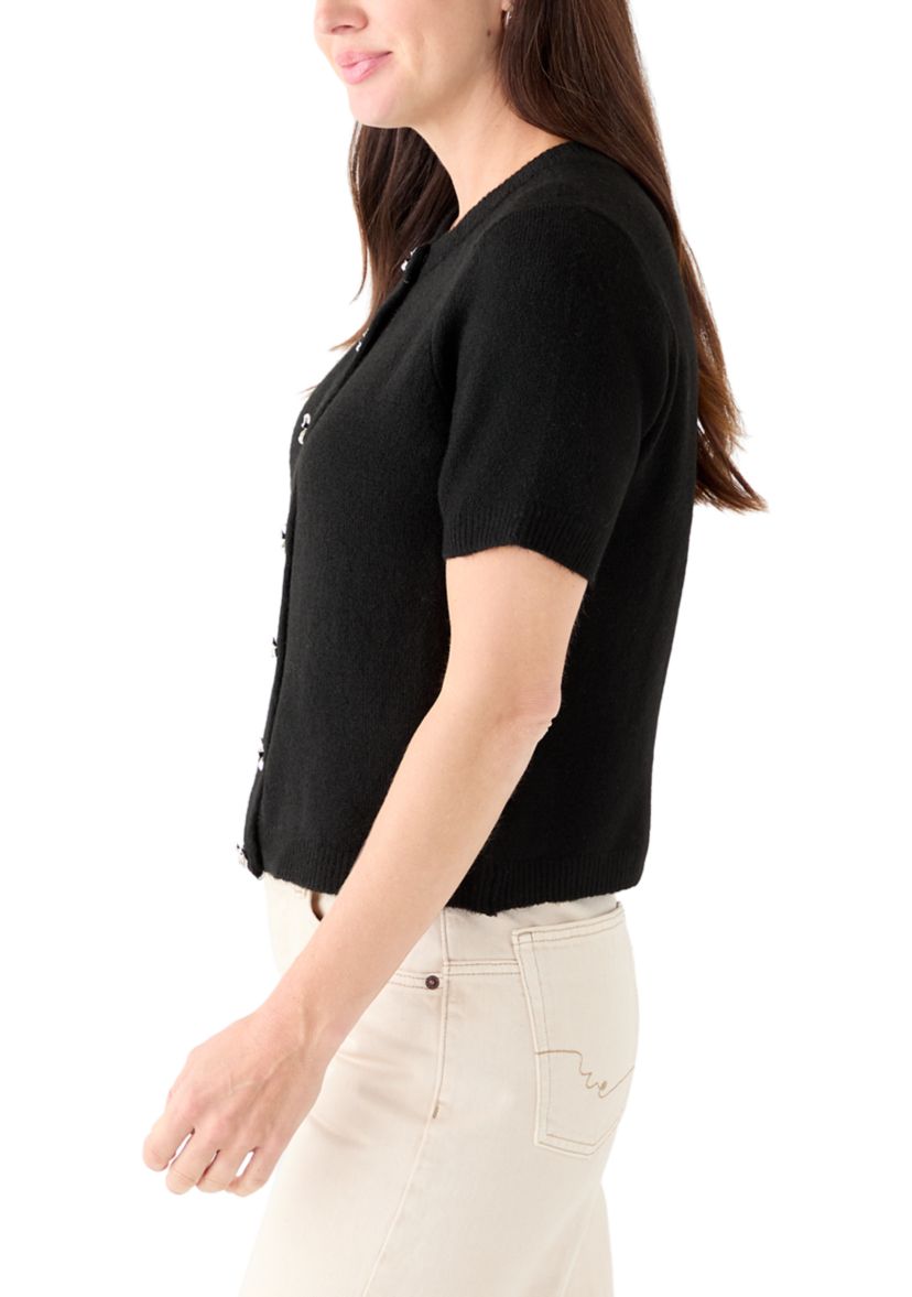 Womens Short Sleeve Bling Bow Button Cardigan 