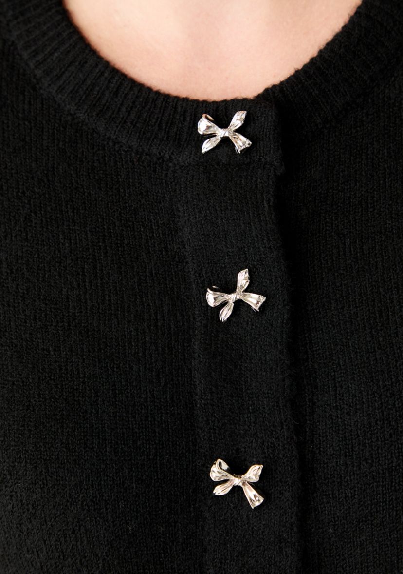 Womens Short Sleeve Bling Bow Button Cardigan 