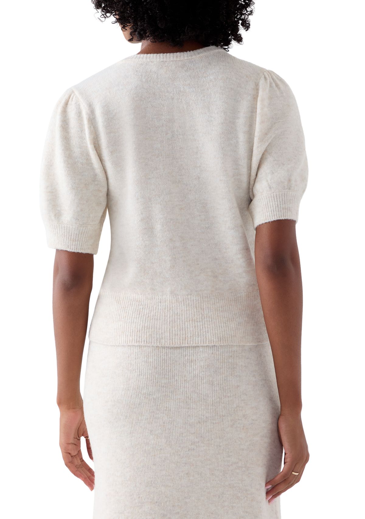 Womens Puff Short Sleeve Floral Sweater 