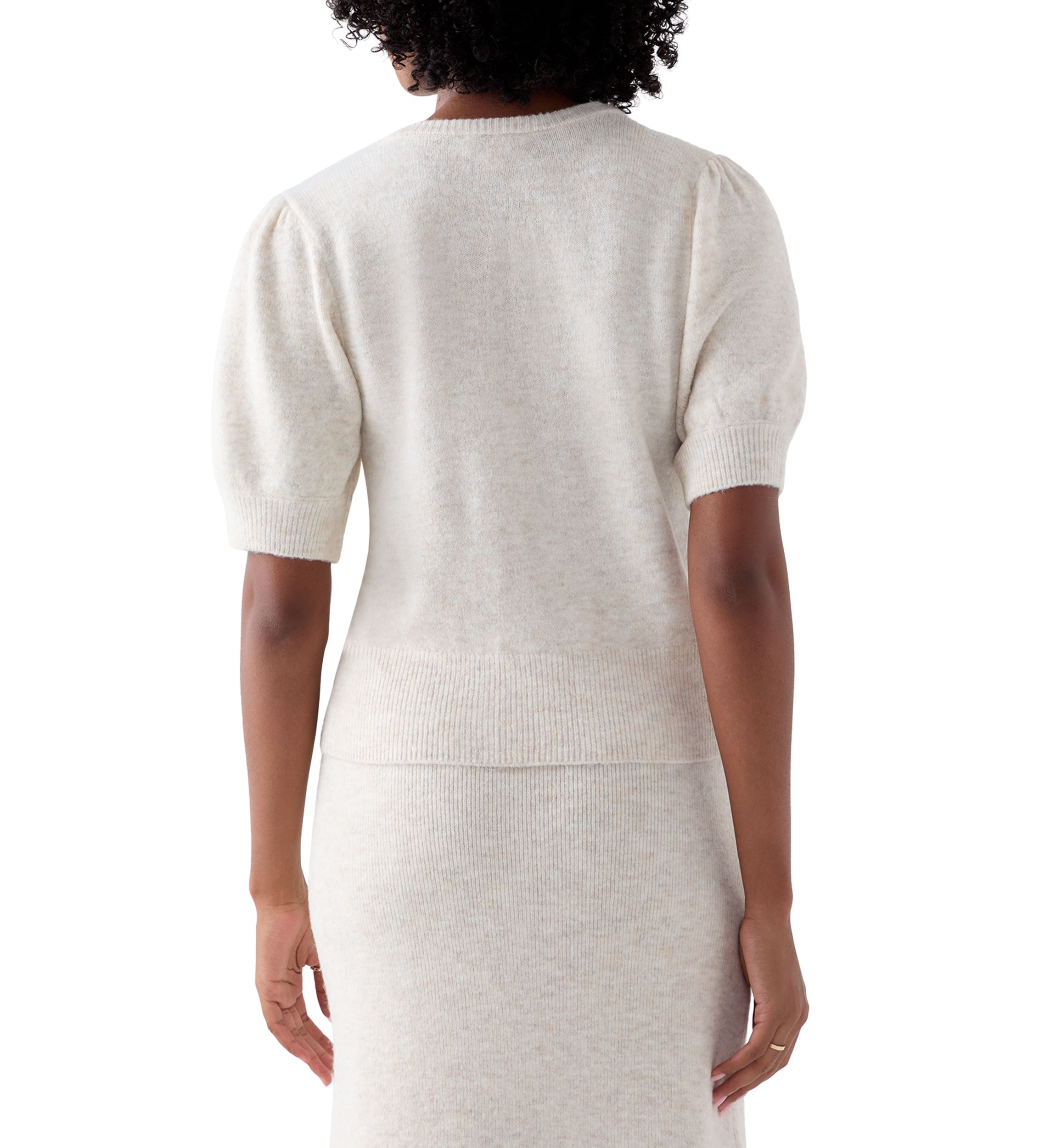 Womens Puff Short Sleeve Floral Sweater 