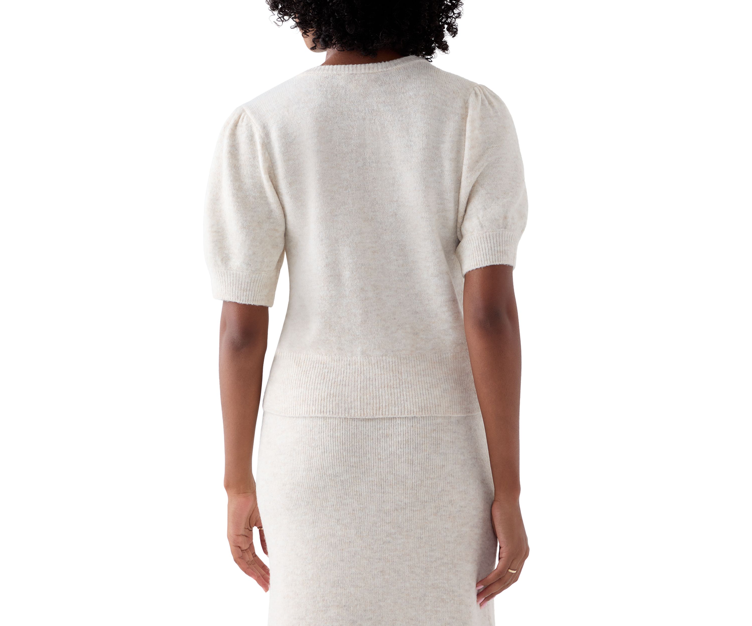 Womens Puff Short Sleeve Floral Sweater 