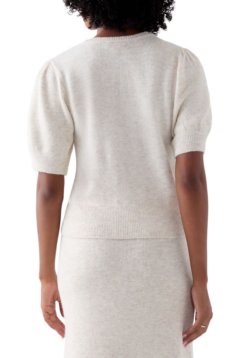 Womens Puff Short Sleeve Floral Sweater 