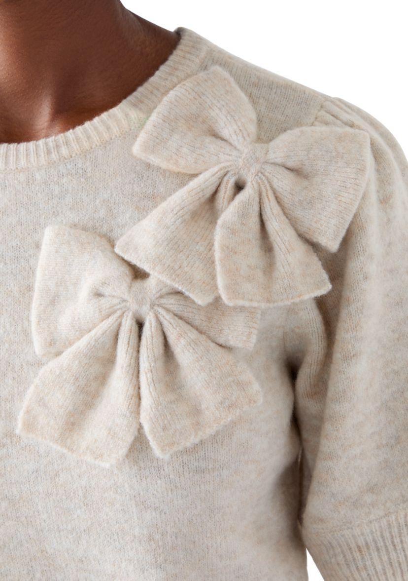 Womens Puff Short Sleeve Floral Sweater 