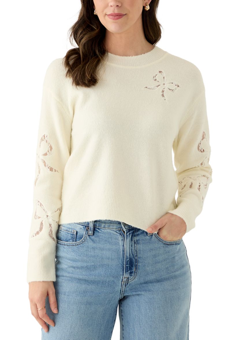 Womens Long Sleeve Lace Bow Sweater