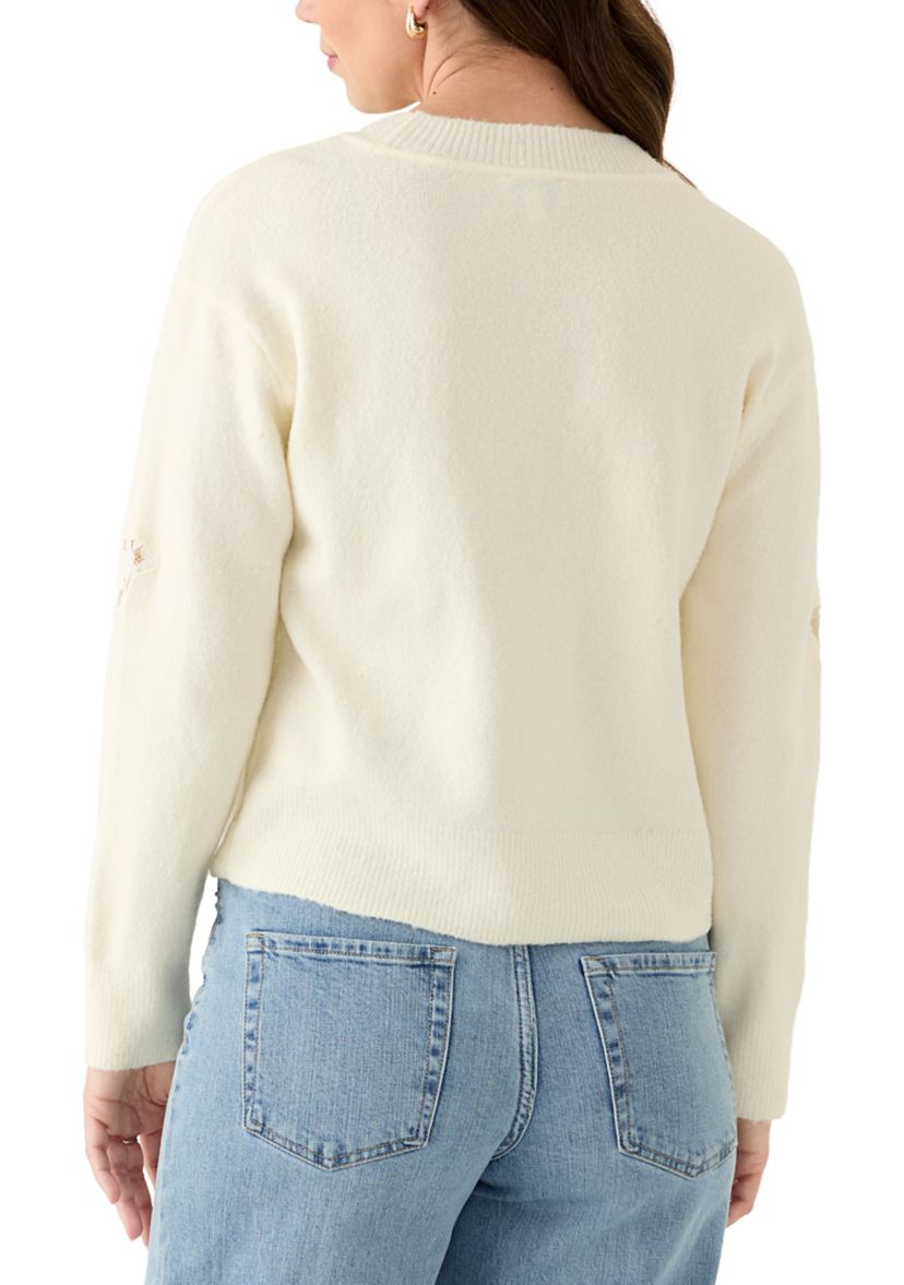 Womens Long Sleeve Lace Bow Sweater