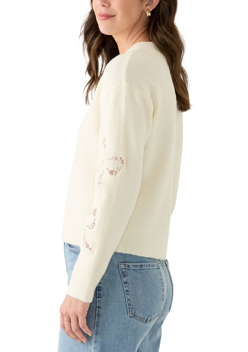Womens Long Sleeve Lace Bow Sweater