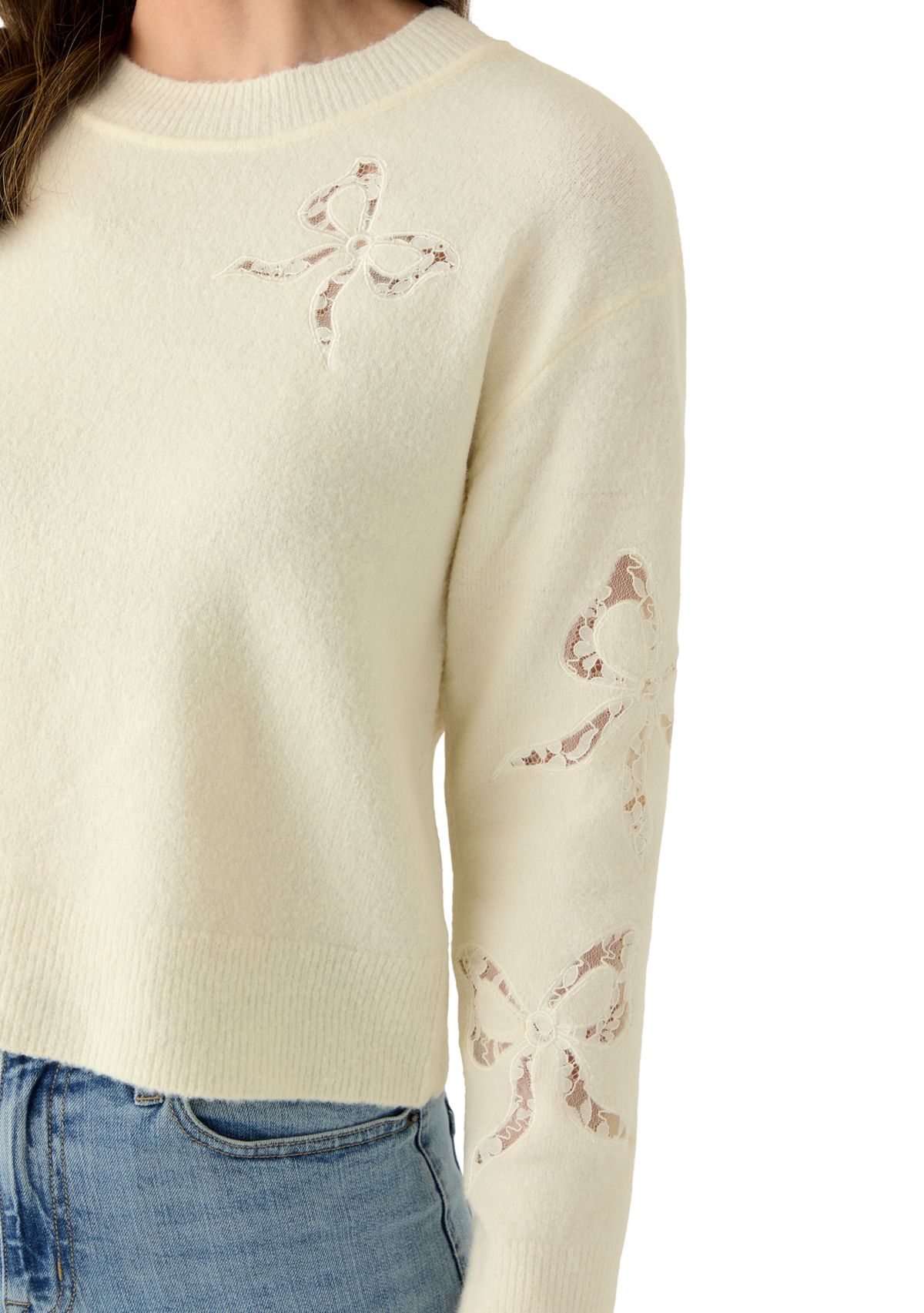 Womens Long Sleeve Lace Bow Sweater