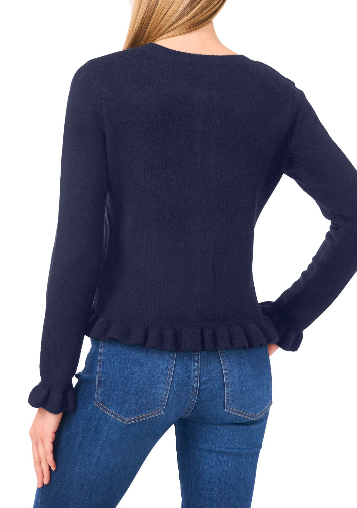 Womens Long Sleeve Ruffle Trim Cardigan Sweater 