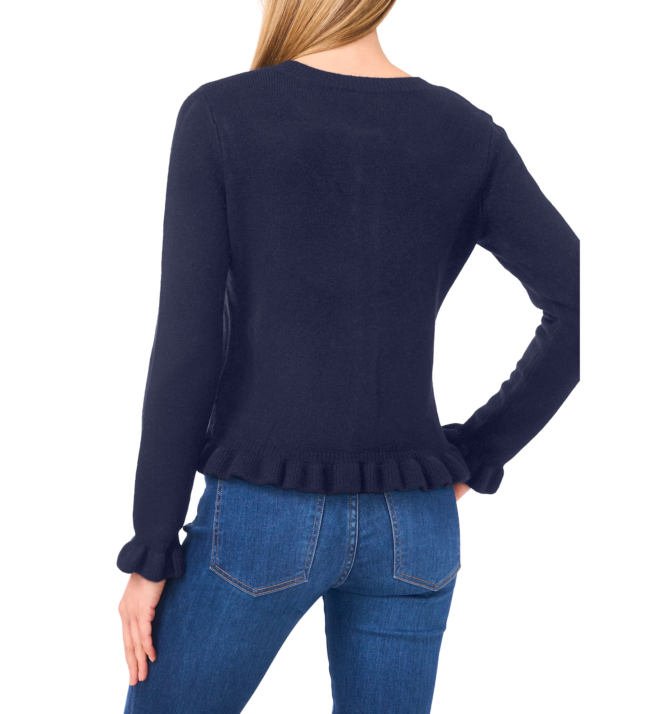 Womens Long Sleeve Ruffle Trim Cardigan Sweater 