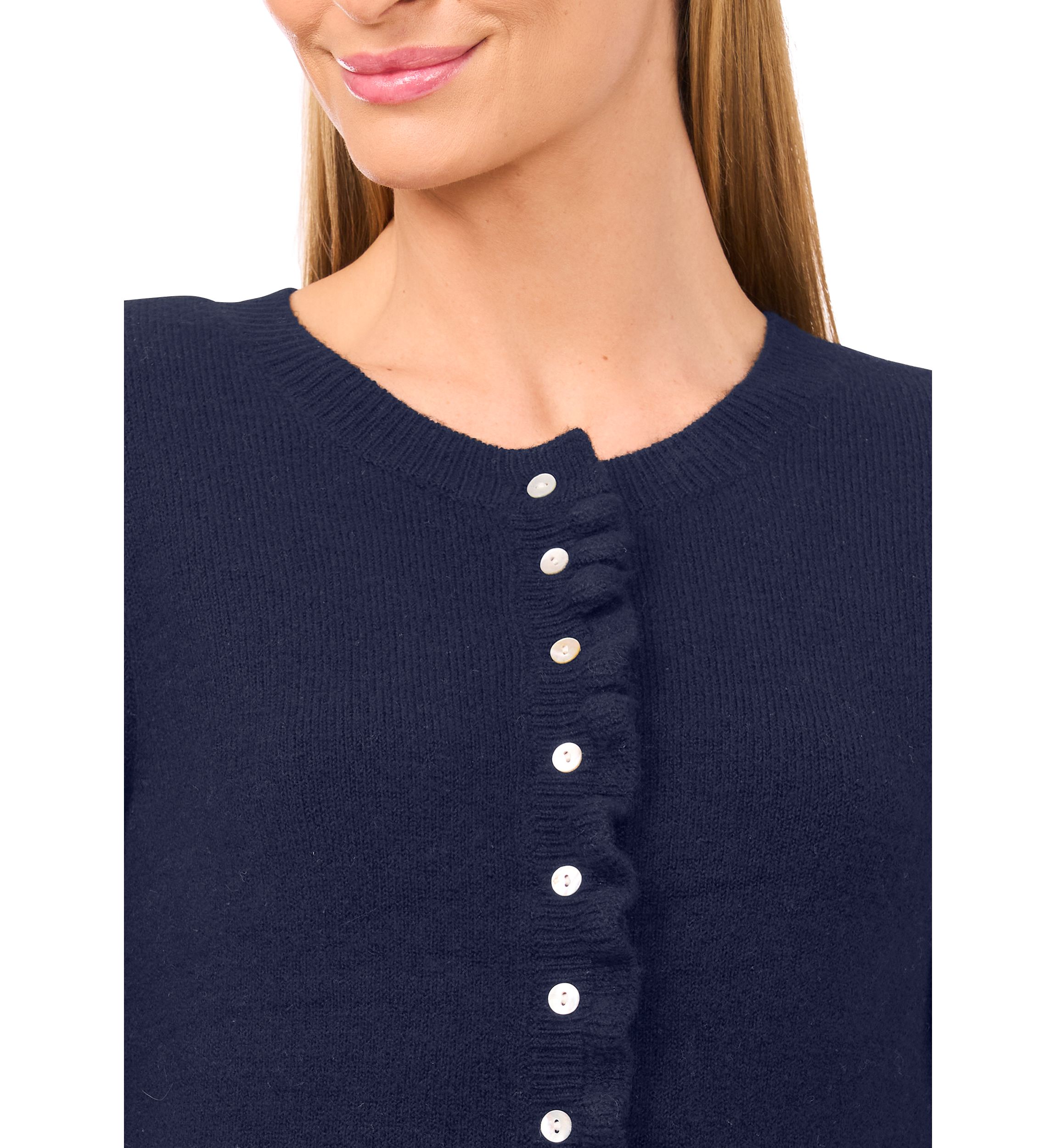 Womens Long Sleeve Ruffle Trim Cardigan Sweater 