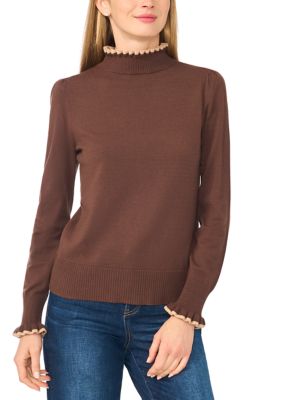 CeCe Women's Long Sleeve Tipped Ruffle Funnel Neck Sweater, XL