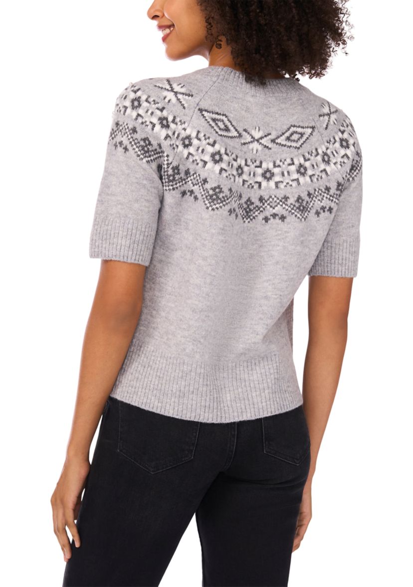Womens Short Sleeve Fairisle Embroidered Sweater 
