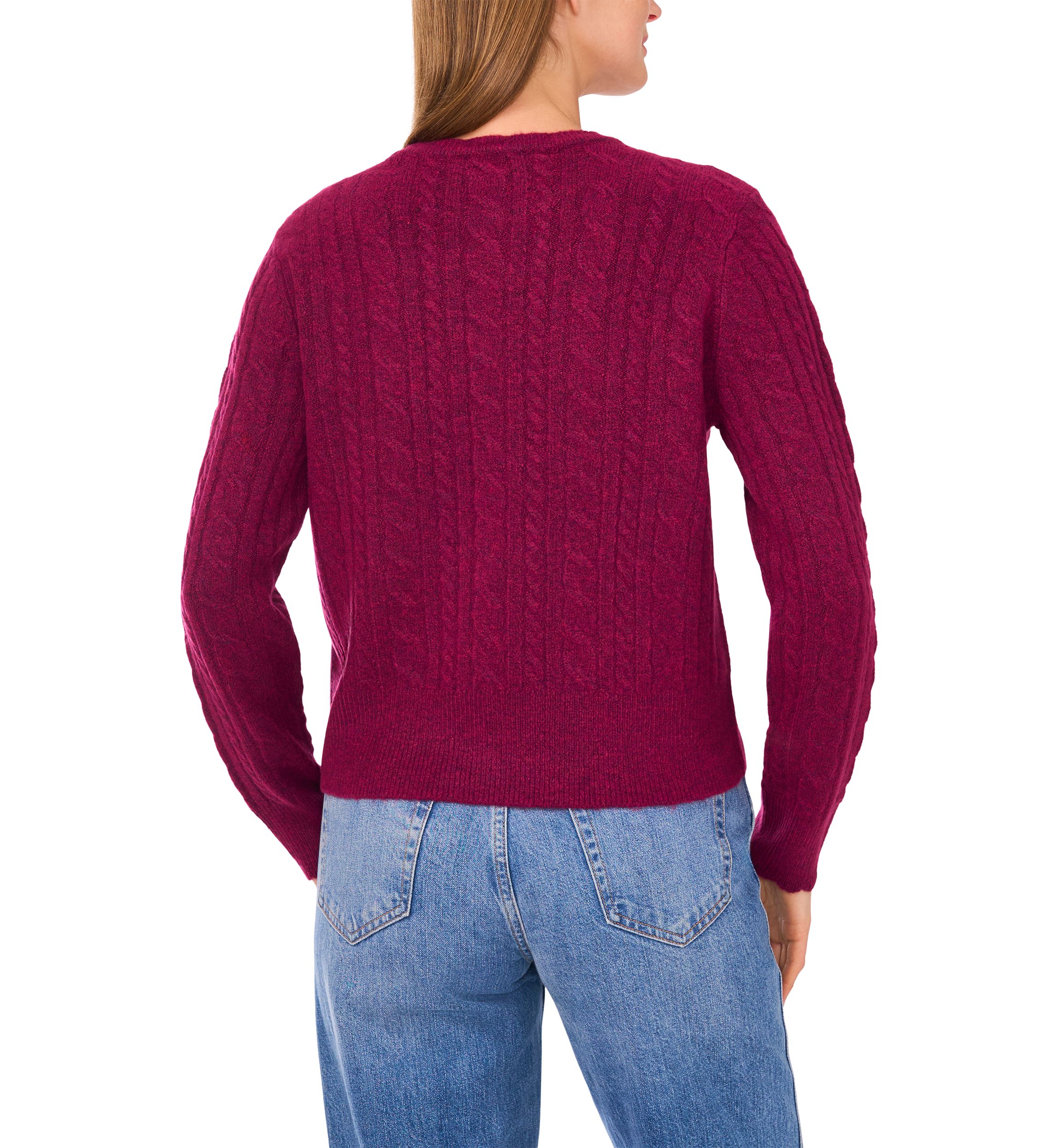 Womens Long Sleeve Scallop Trim Cable Knit Sweater 