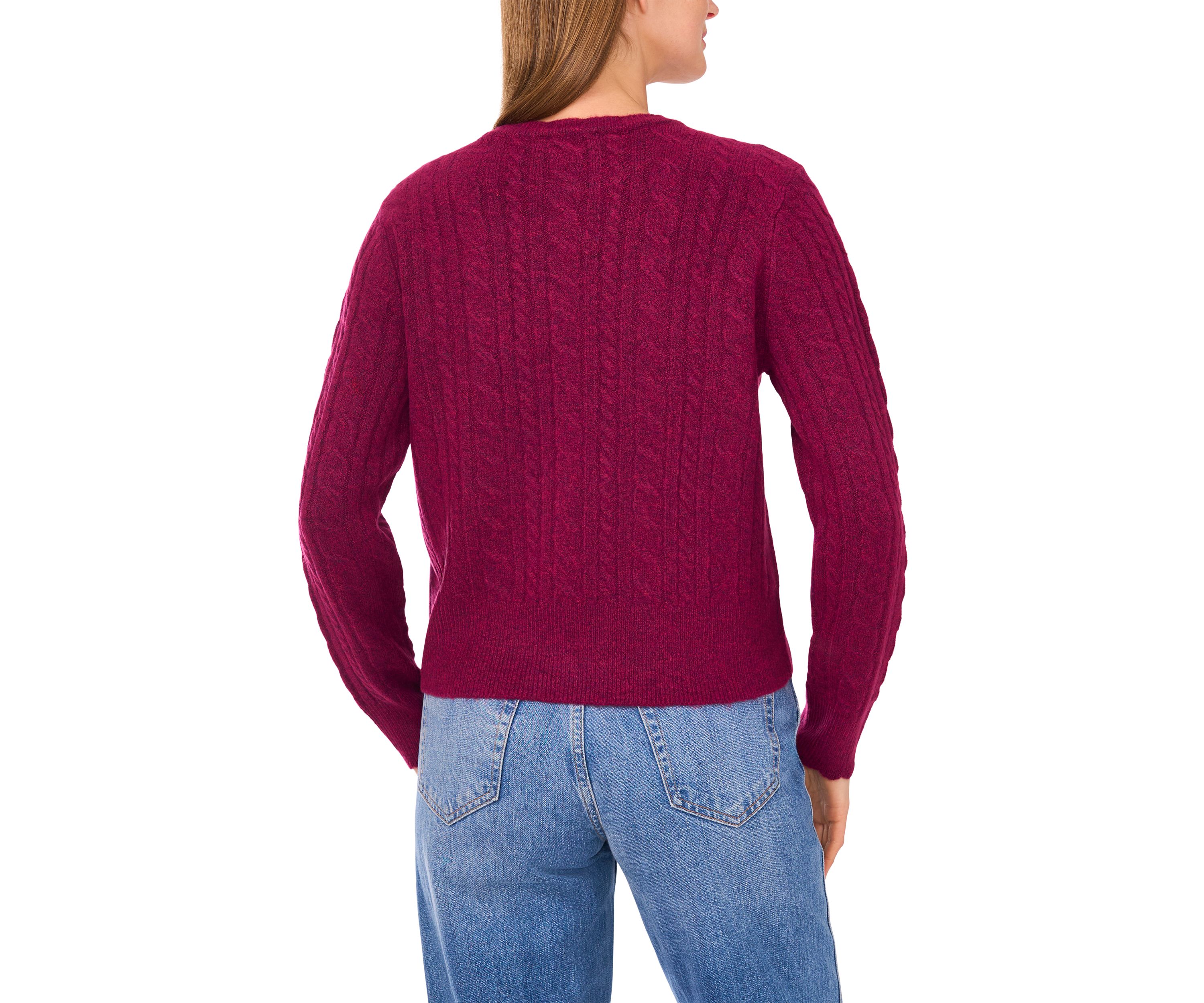 Womens Long Sleeve Scallop Trim Cable Knit Sweater 