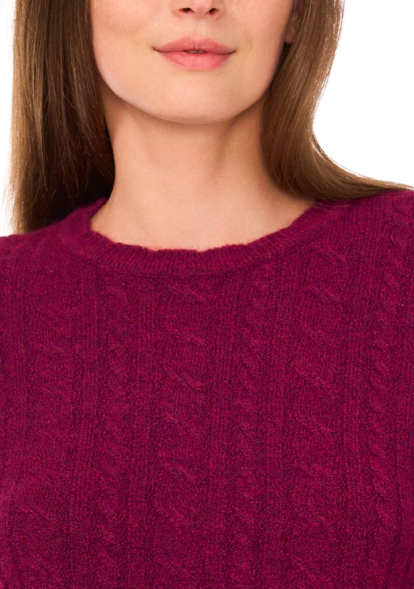 Womens Long Sleeve Scallop Trim Cable Knit Sweater 