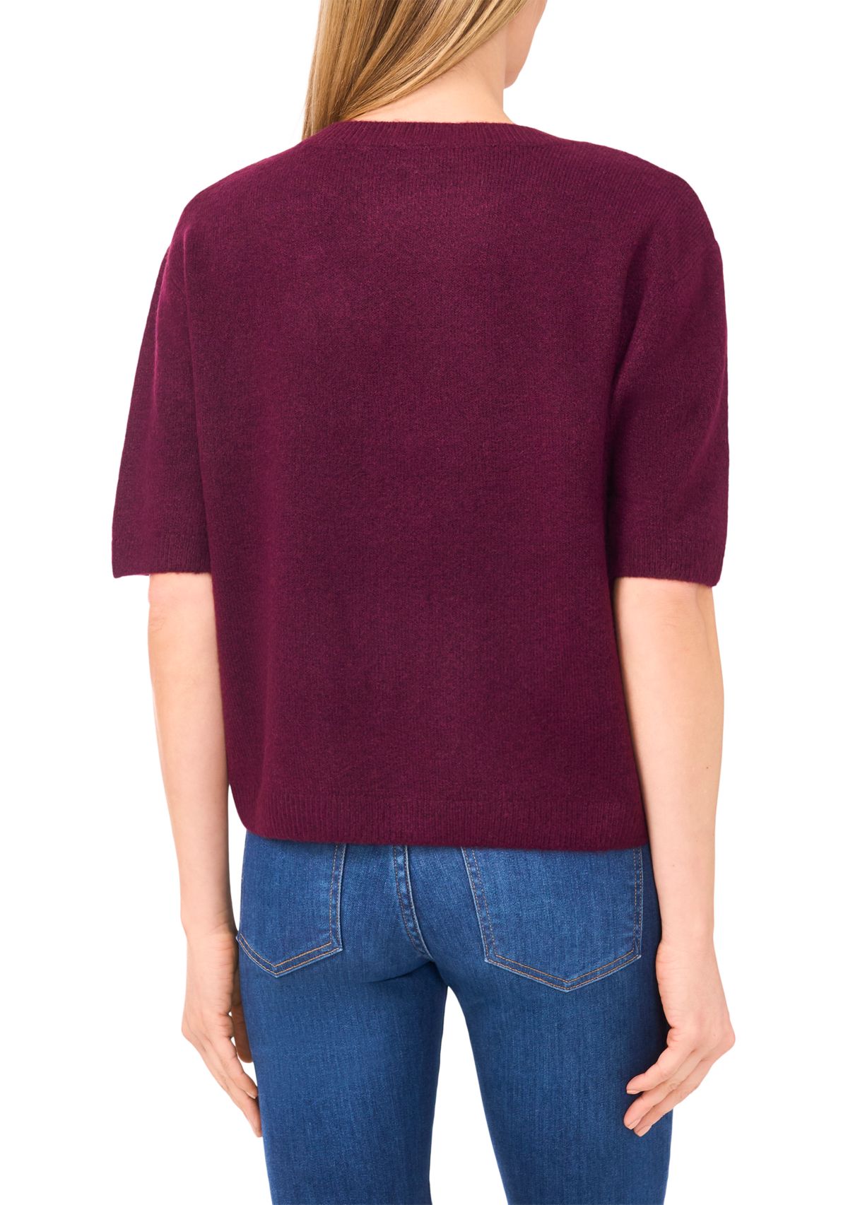 Womens Elbow Sleeve Rhinestone Pin Sweater 