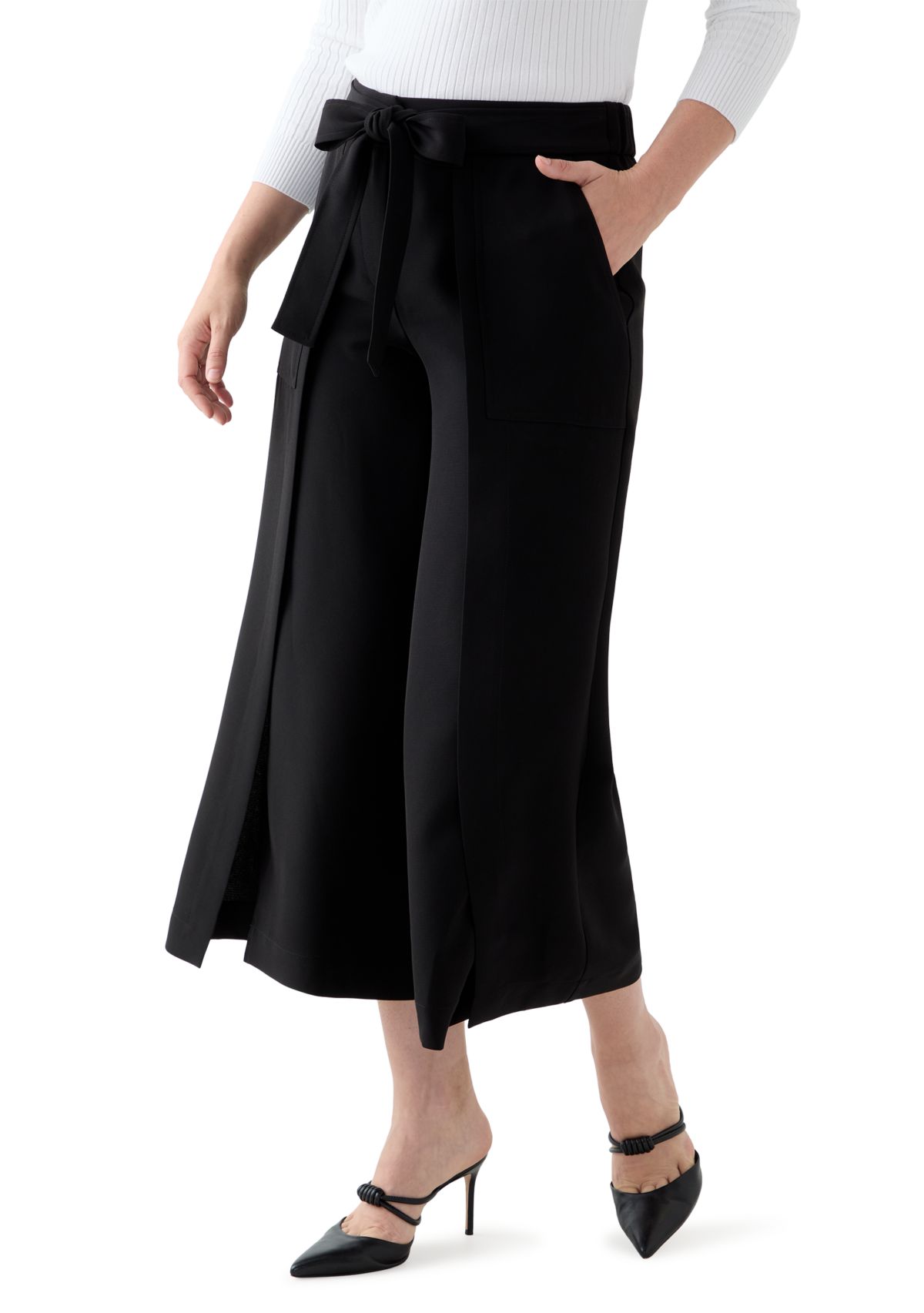 Womens Woven Linen Tie Waist Pants