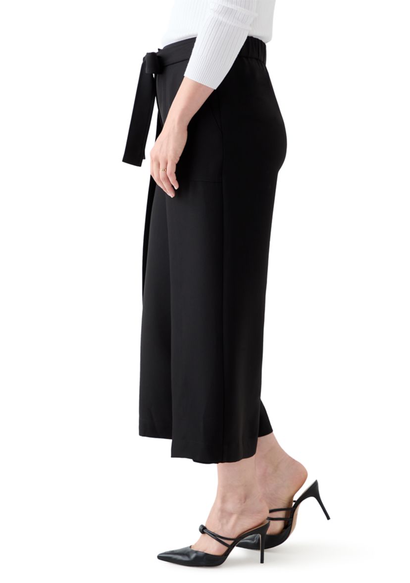 Womens Woven Linen Tie Waist Pants