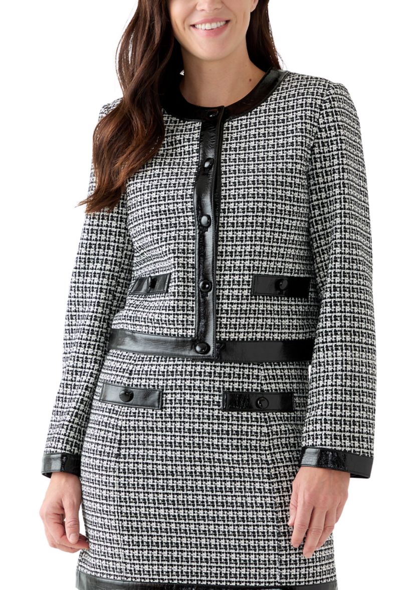 Womens Long Sleeve Tipped Rich Black Tweed Jacket