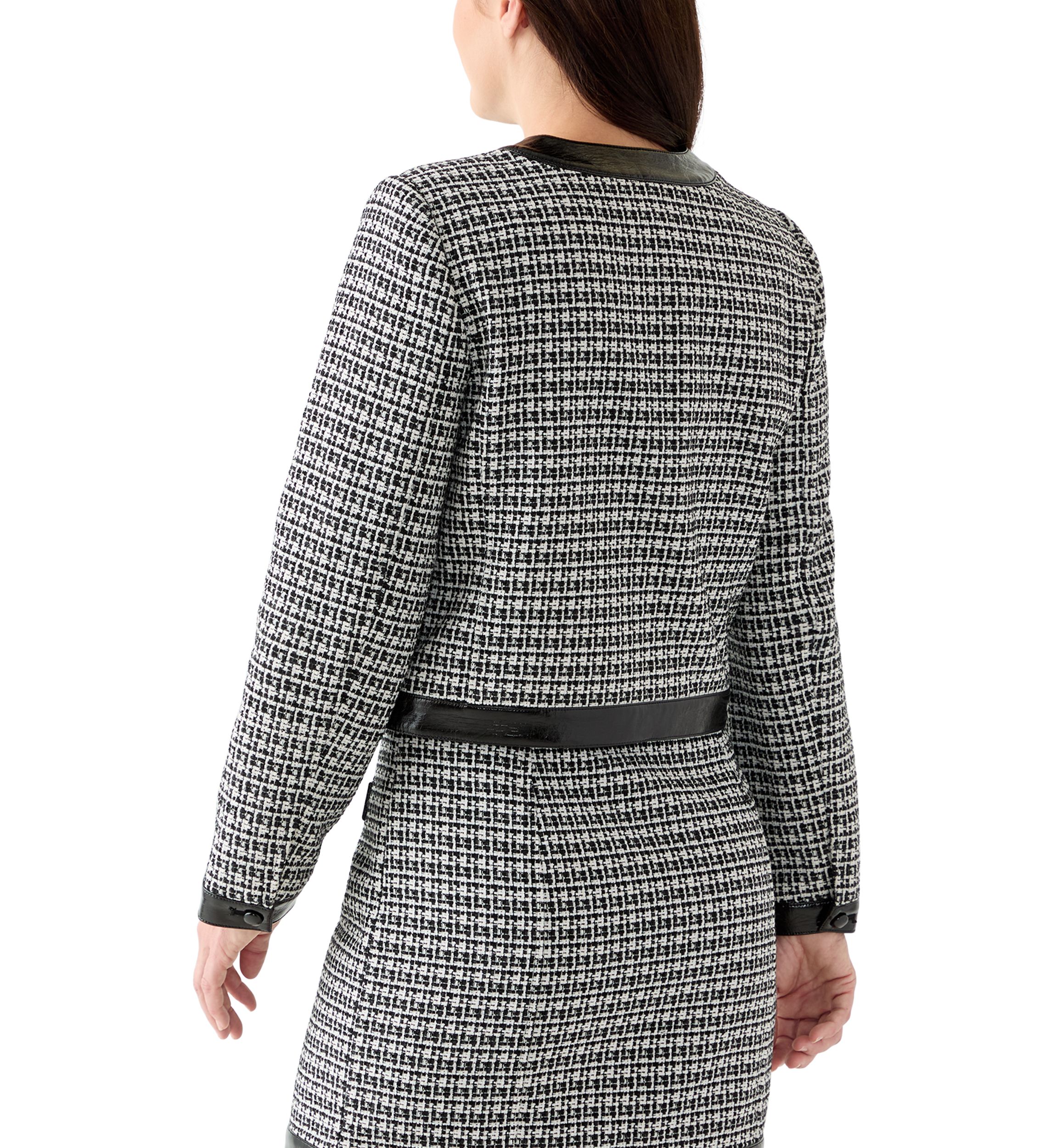 Womens Long Sleeve Tipped Rich Black Tweed Jacket