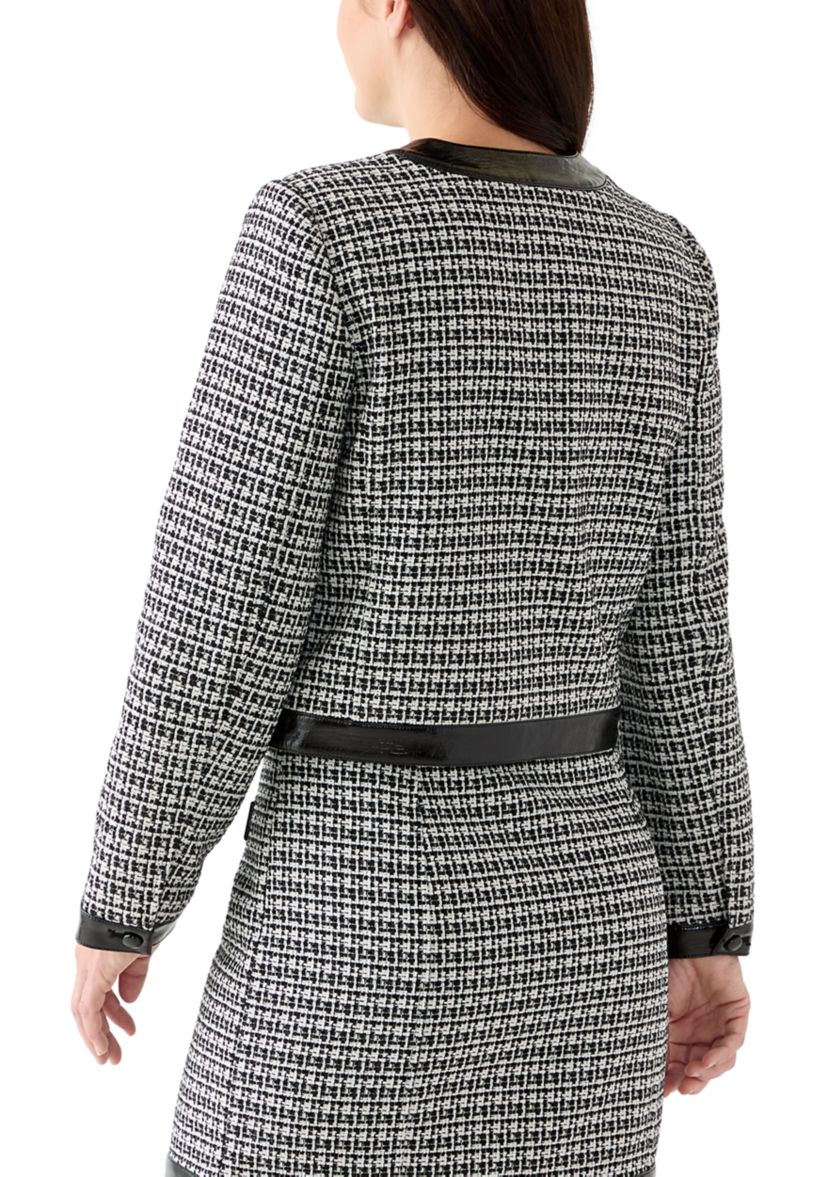 Womens Long Sleeve Tipped Rich Black Tweed Jacket
