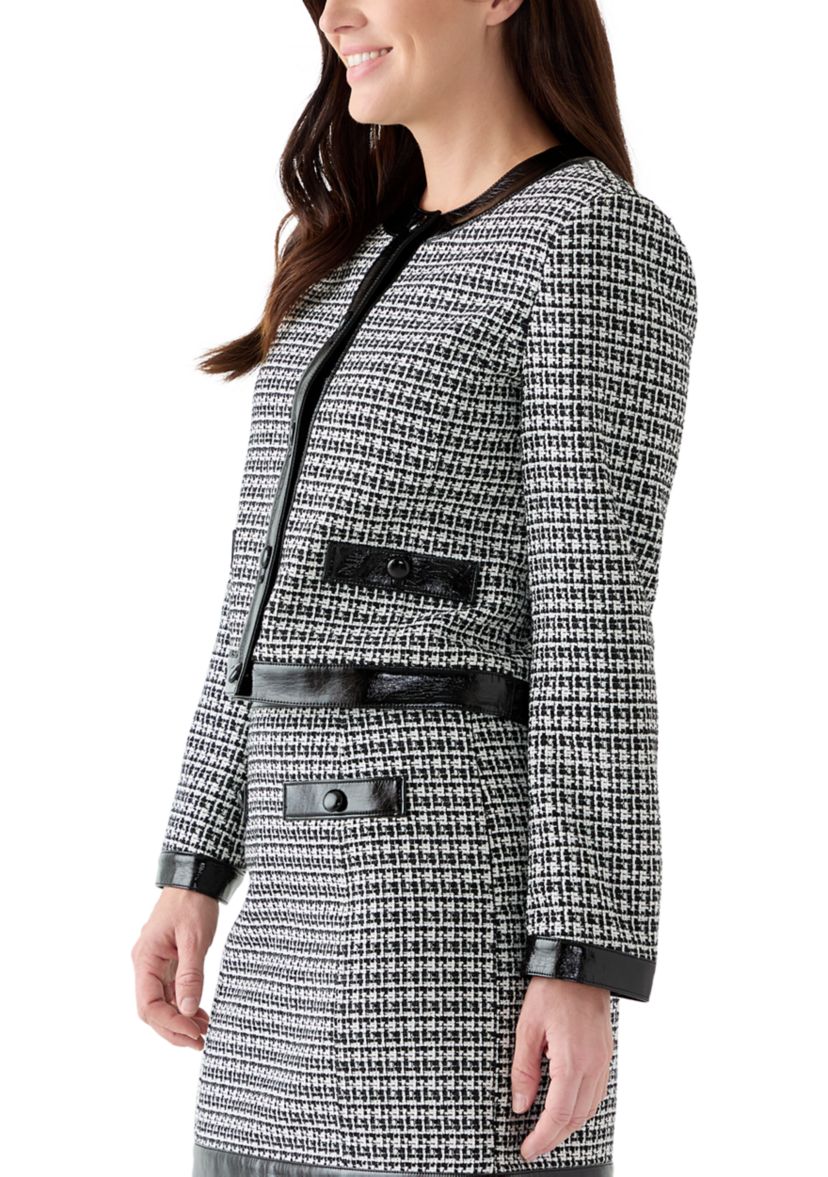 Womens Long Sleeve Tipped Rich Black Tweed Jacket