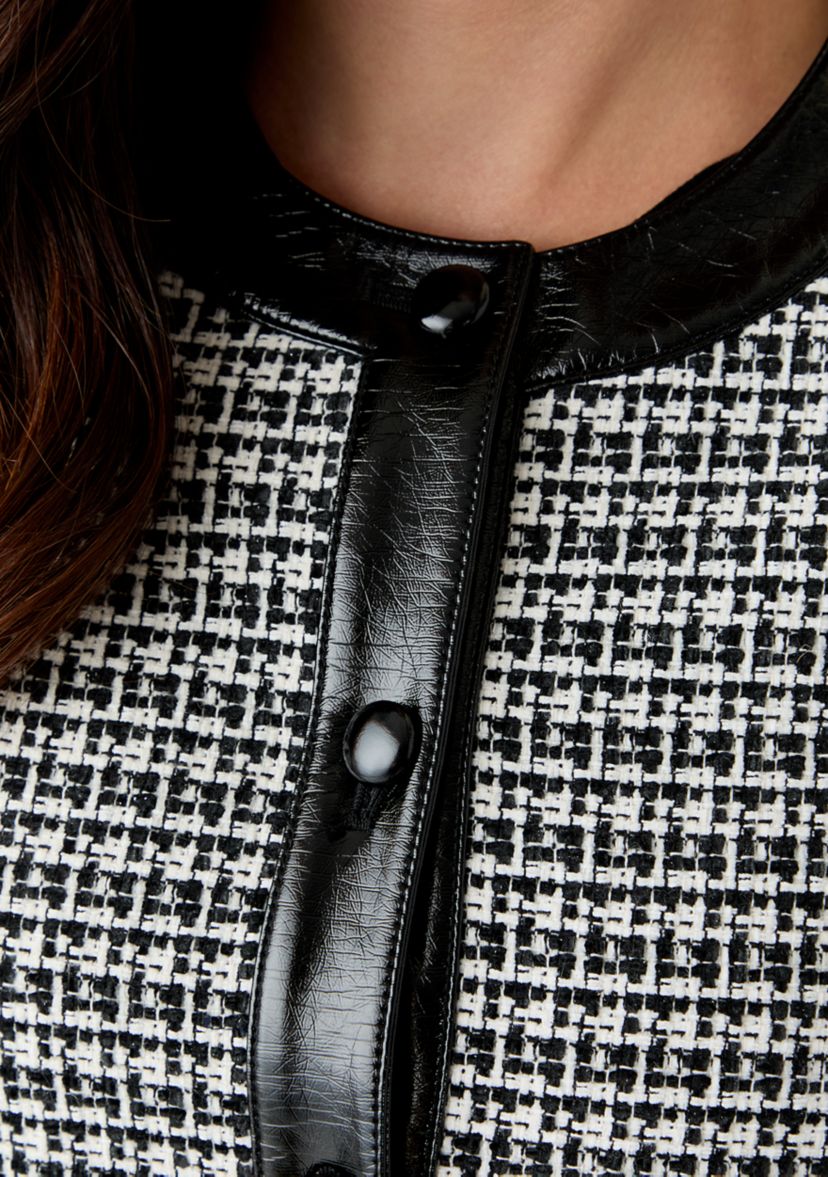 Womens Long Sleeve Tipped Rich Black Tweed Jacket