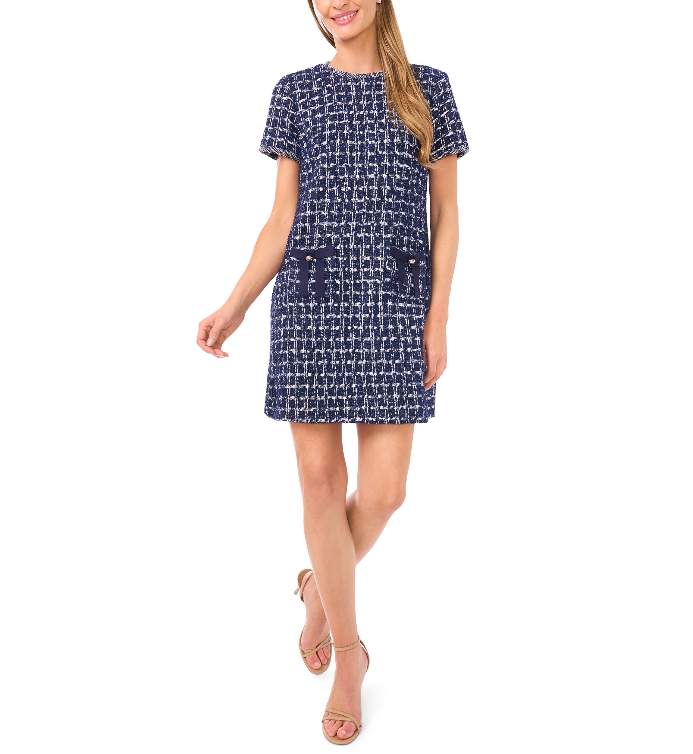 Womens Lurex Tweed A-Line Dress