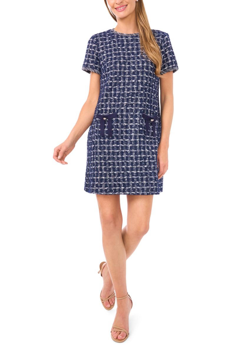 Womens Lurex Tweed A-Line Dress